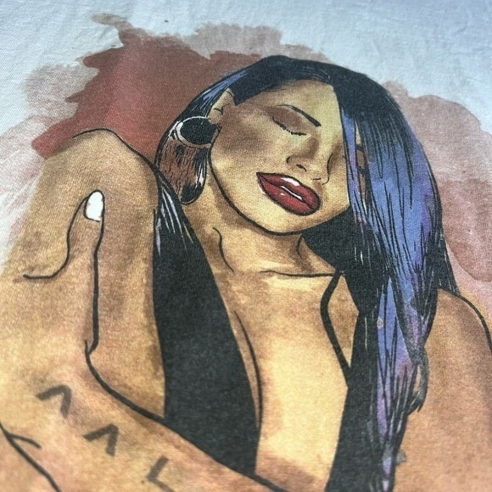 Aaliyah Graphic T Shirt White‎ Black Portrait Print Short Sleeve Mens Size L